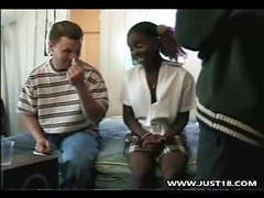 CrocoList presents: Ebony schoolgirl getting interracial threesome