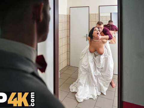 CrocoList presents: Vip4k. being locked in the bathroom, sexy bride doesnt lose time and seduces random guy