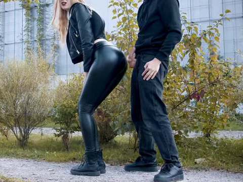CrocoList presents: He cums on my latex leggings in public! - clothedpleasures
