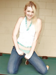 CrocoList presents: Sweet blonde babe spreads shaved pussy on pool table