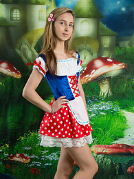 CrocoList presents: Very hot blonde teen beauty in an adorable outfit slowly takes it off to reveal her nice and perky boobs
