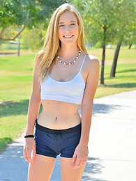 CrocoList presents: Sporty blonde babe Dakota strips her clothes and flaunts her hot body outdoors