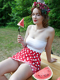 CrocoList presents: Nice belarusian stunner Rokki removes all clothes on a blanket in a backyard