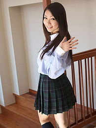 CrocoList presents: Asian schoolgirl Tomoyo Hoshino strips to stockings and poses outdoors