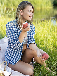 CrocoList presents: Skinny blonde Paulina gets naked on a blanket in a field of wheat