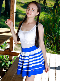 CrocoList presents: Fresh-Faced russian beauty Mia Grandy gets totally naked on a picnic table in a garden